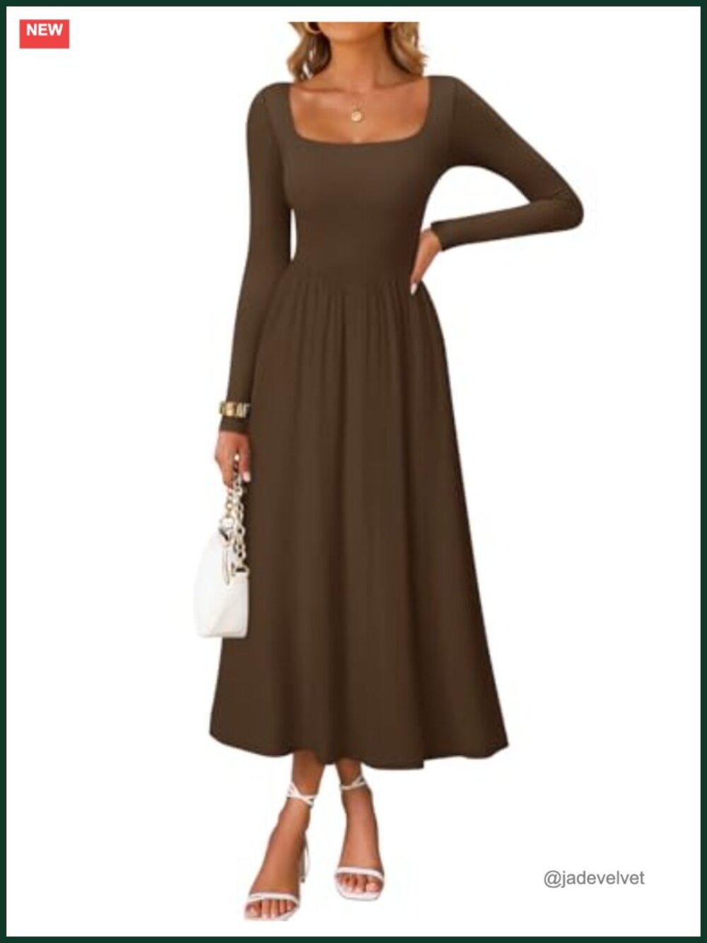 ZESICA Women's Elegant Classic Midi Dress Long Sleeve Square Neck Fit & Flare